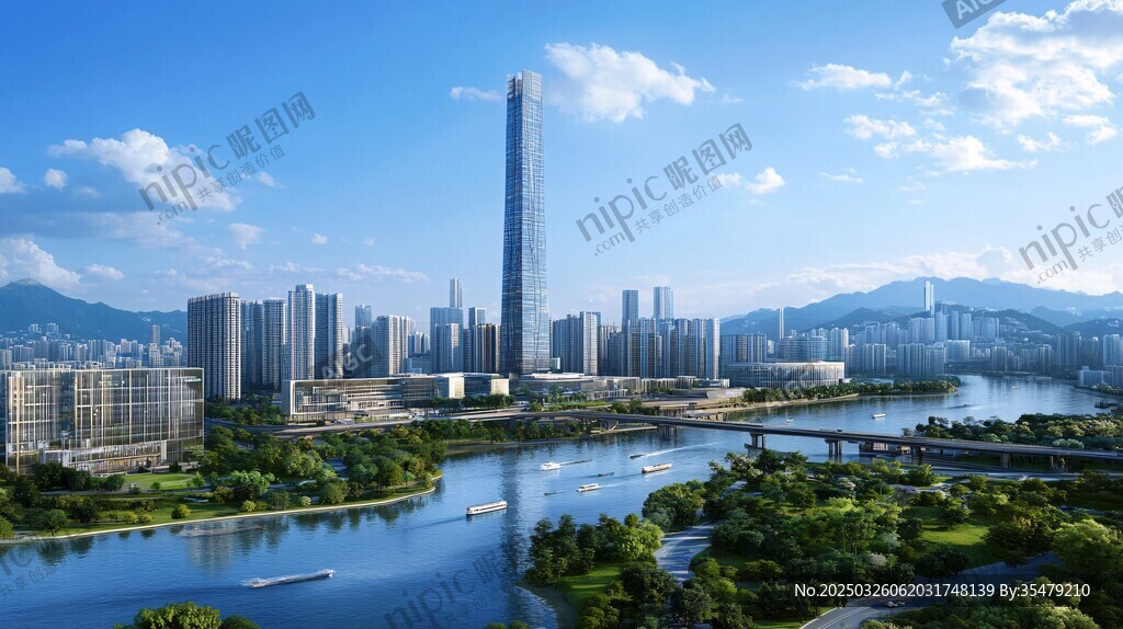 現代都市河畔壯麗天際線