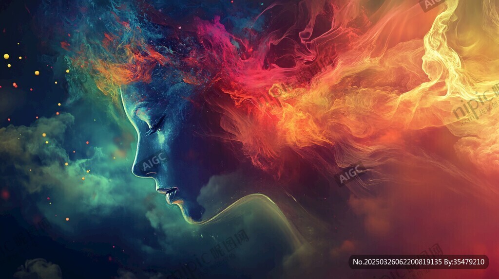 夢(mèng)幻色彩的抽象人臉輪廓