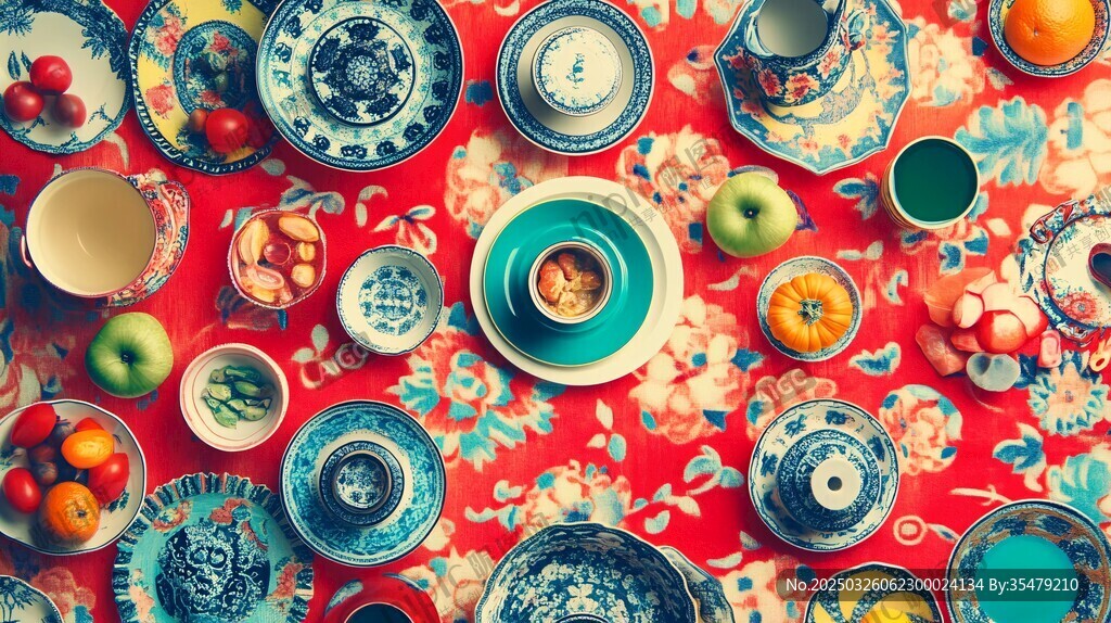 中式風情的精美餐具與鮮果