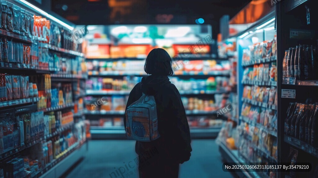 超市中獨(dú)自購(gòu)物的身影