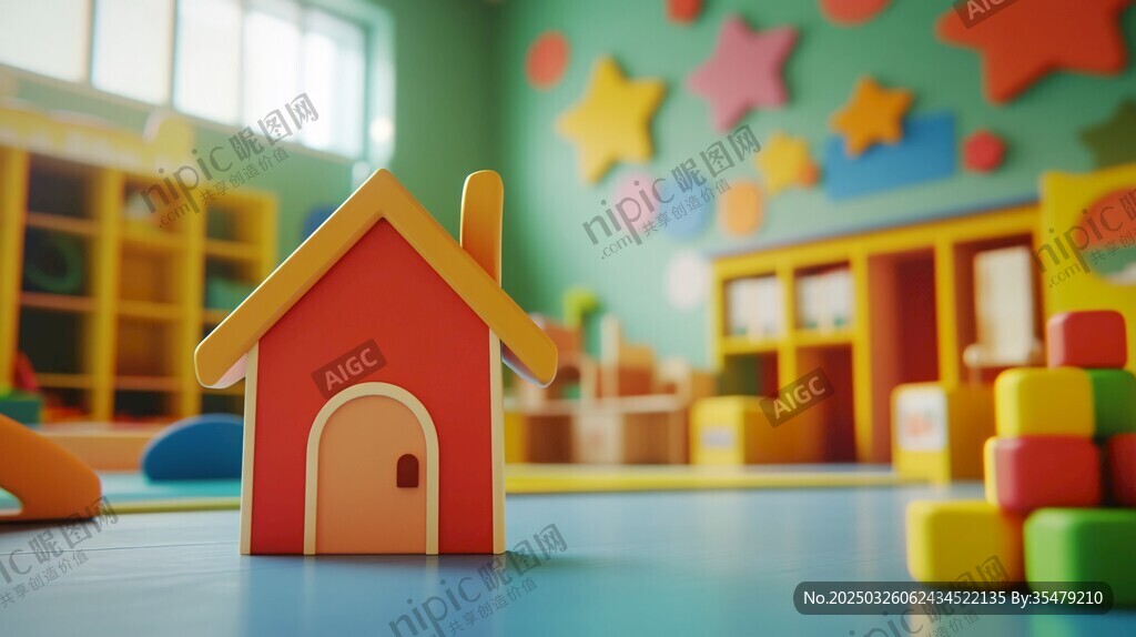 幼兒室內的彩色積木小房子