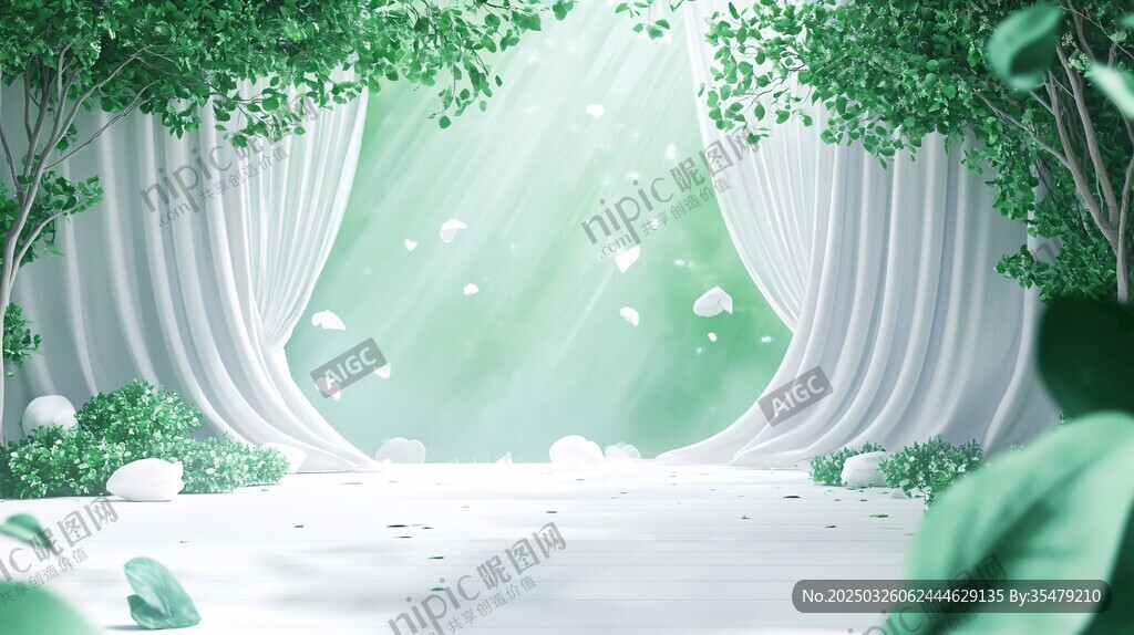 夢(mèng)幻森林中的白色幕布場(chǎng)景