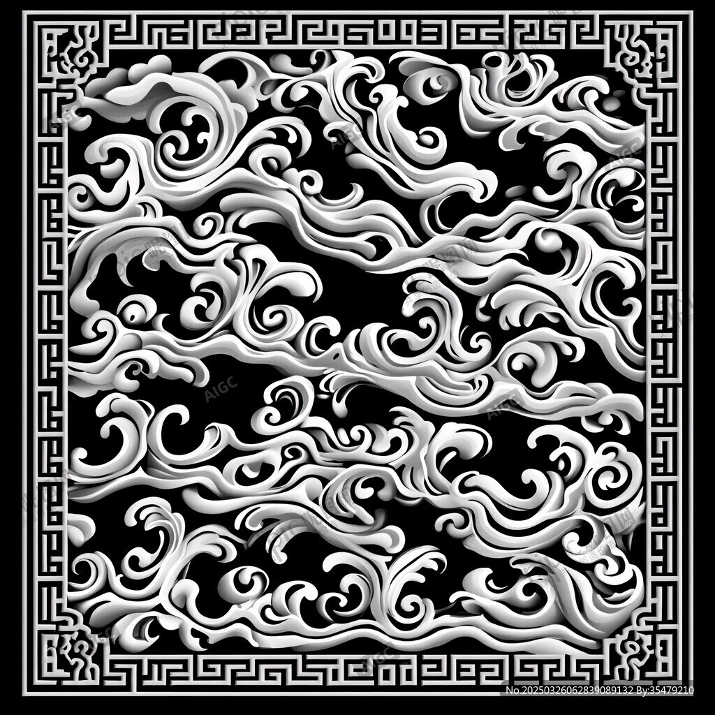 中式古典海浪紋邊框圖案