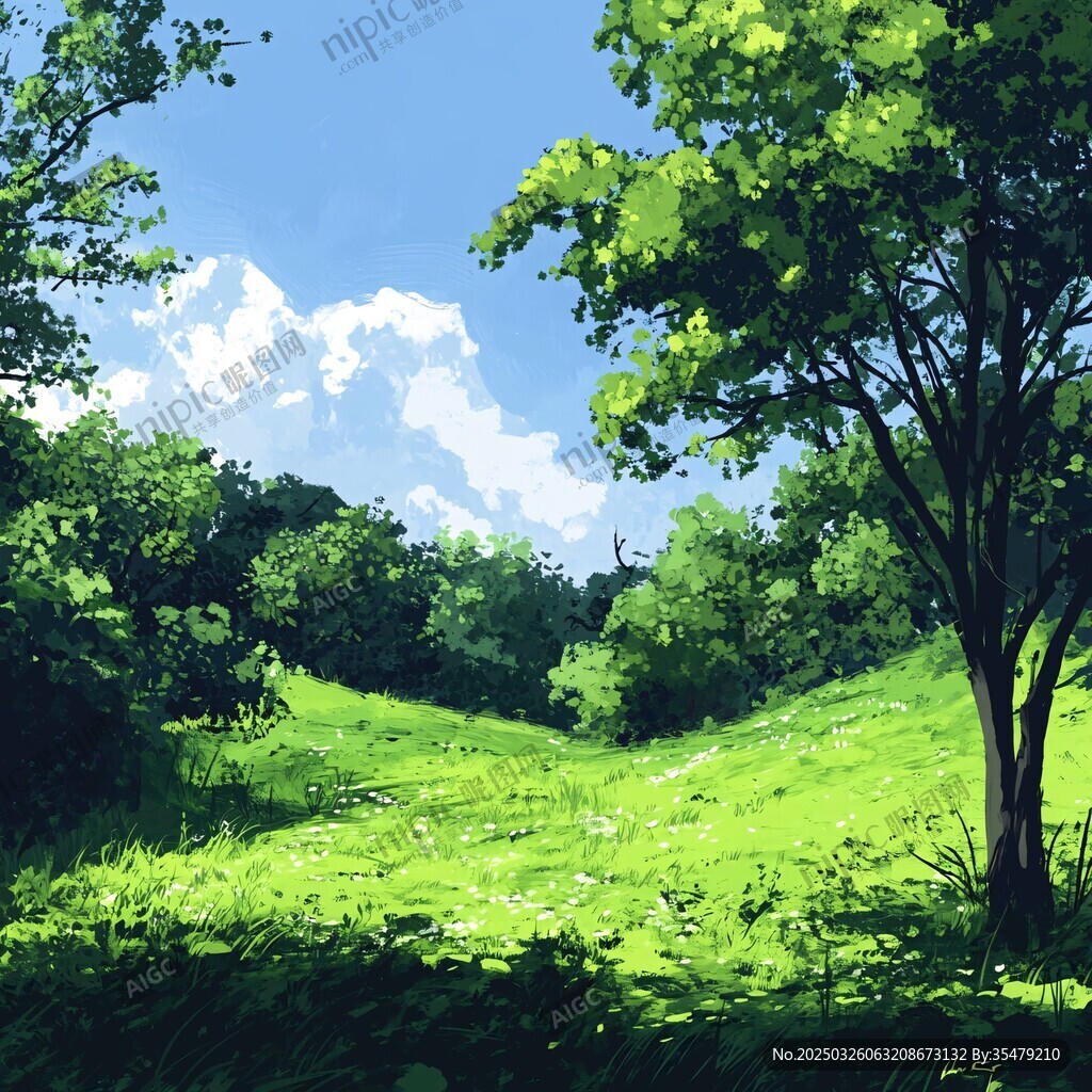 夏日綠意盎然的林間草地