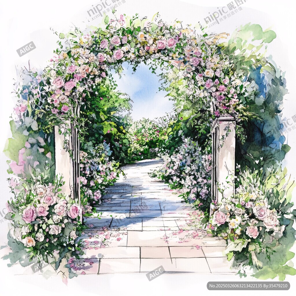 夢(mèng)幻花卉拱門(mén)花園小徑