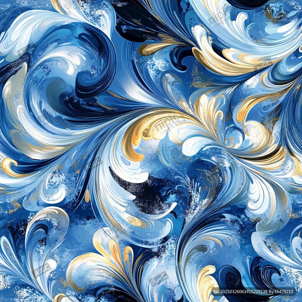 藍金流動花紋藝術圖案
