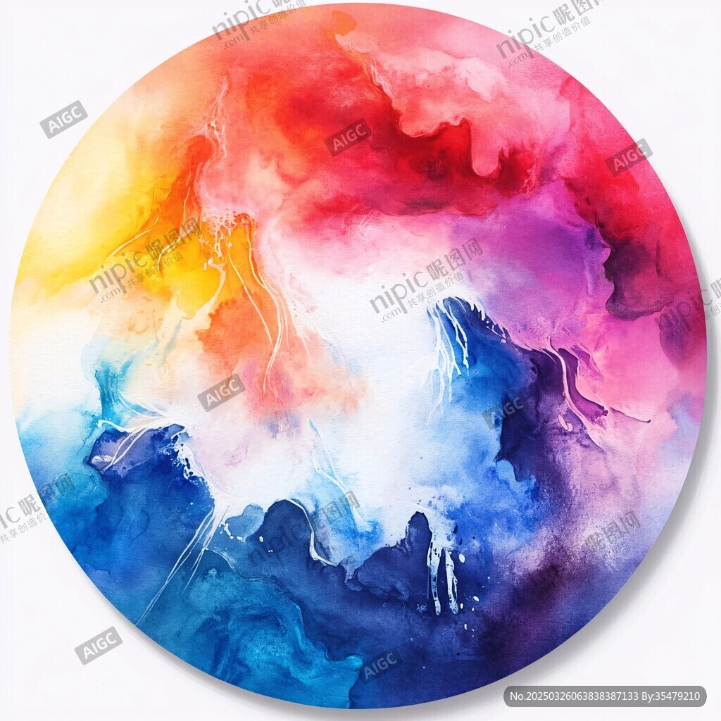 圓形夢幻水彩抽象藝術畫