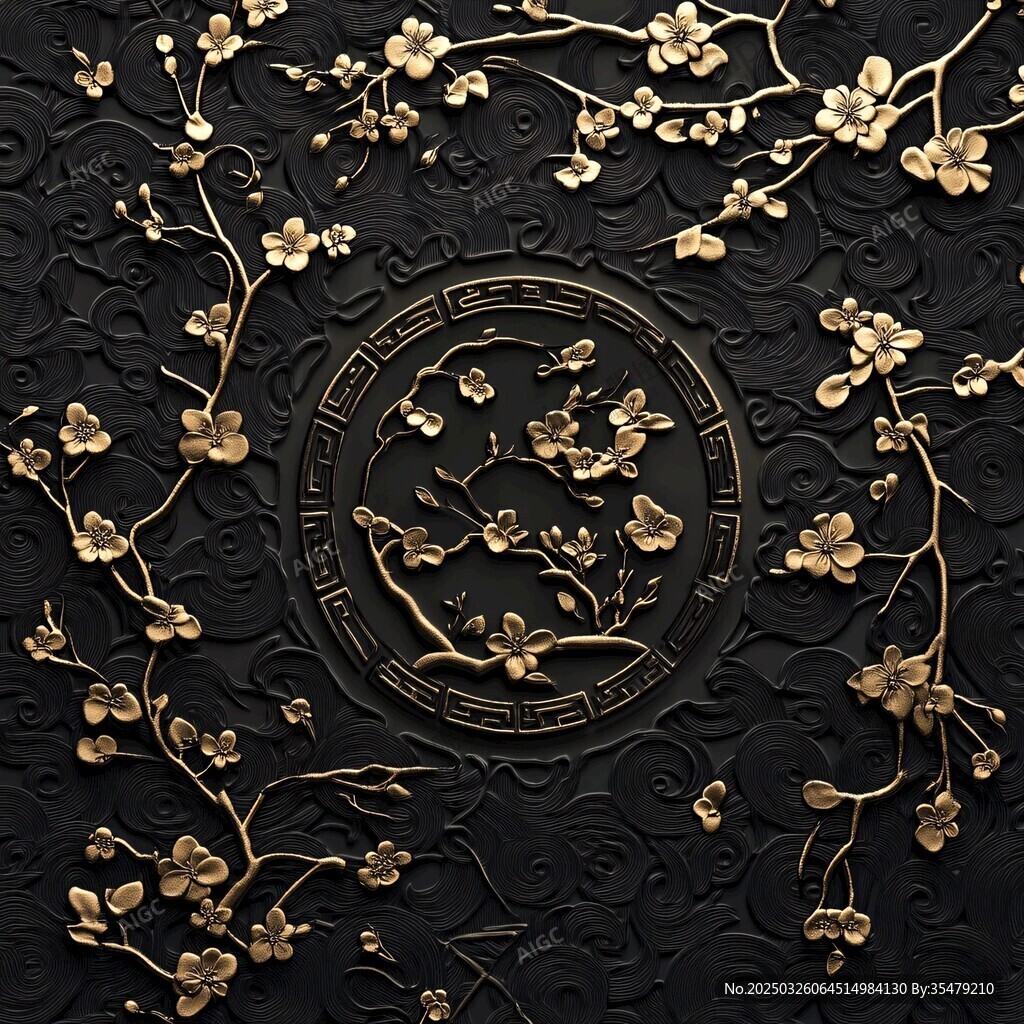 黑金梅花中式浮雕紋理圖