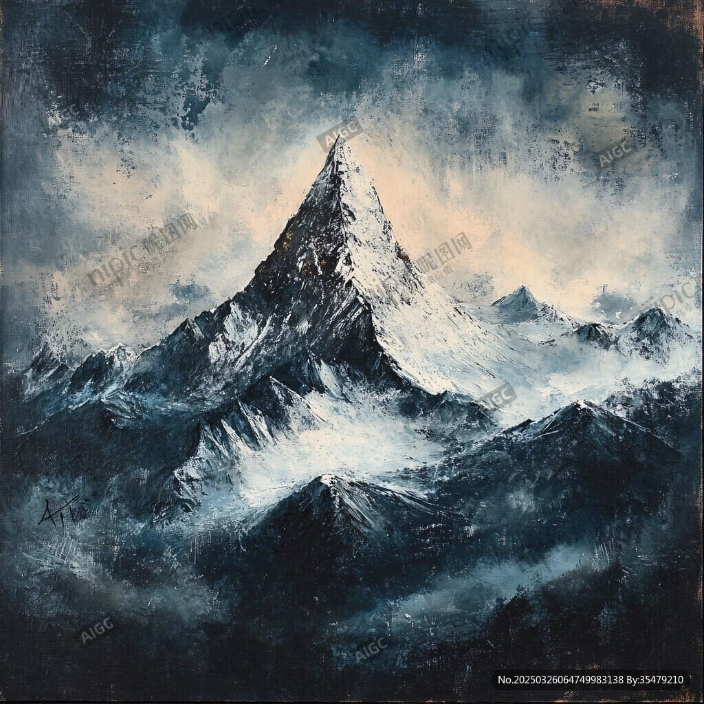 巍峨雪山繪景