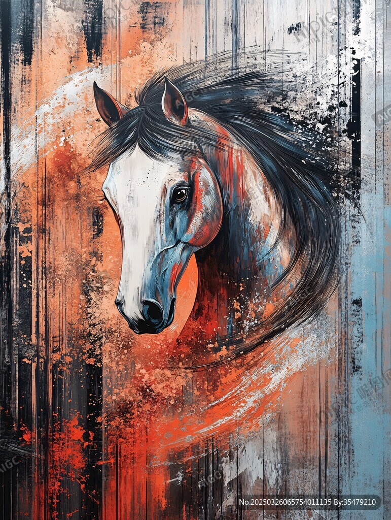 抽象風格馬頭藝術畫作