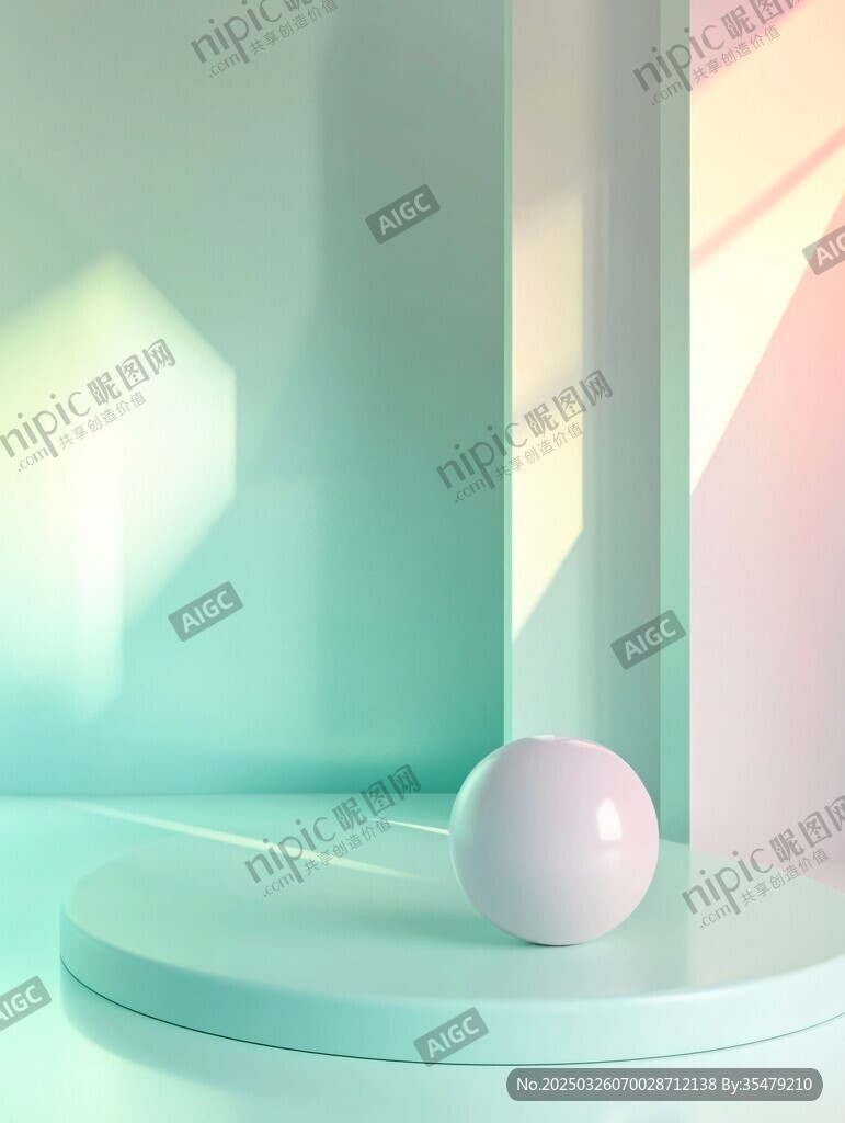 柔和光線下的白色球體展示