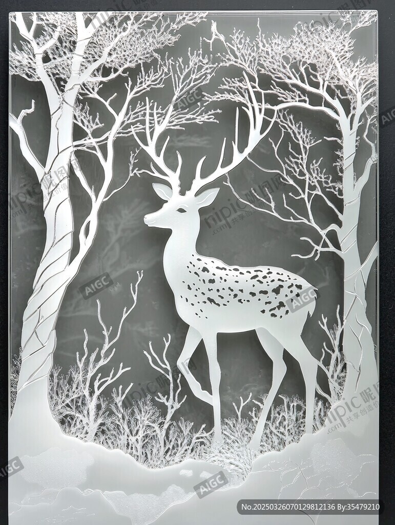 雪林白鹿圖