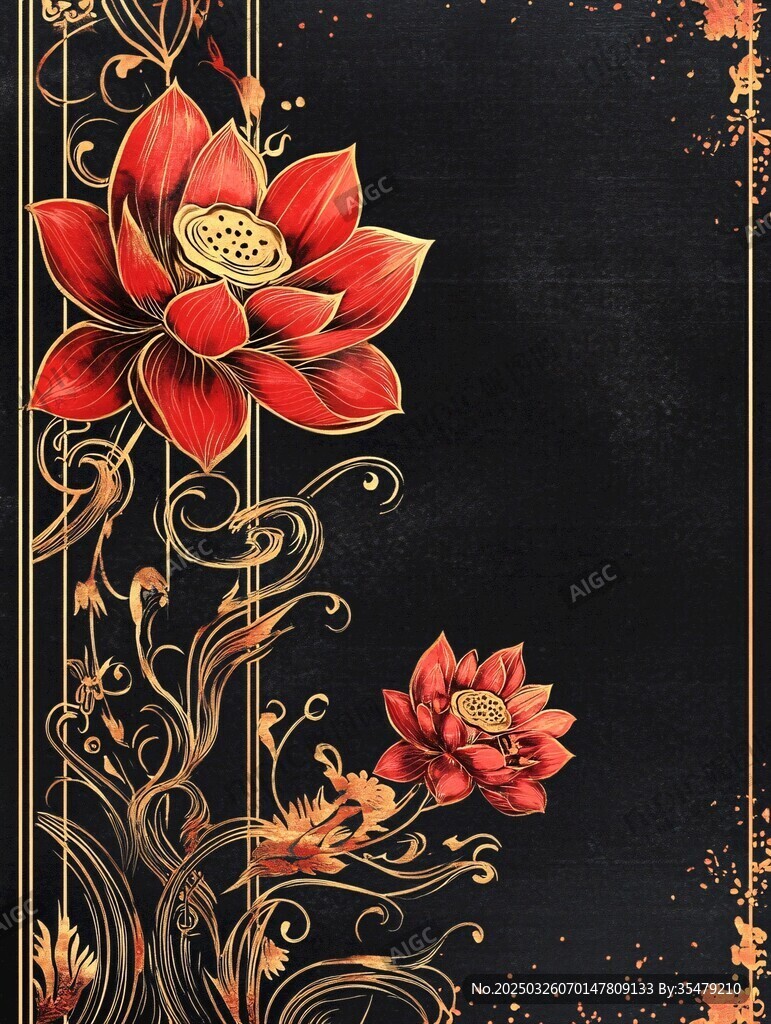 中式黑金蓮花復(fù)古裝飾圖案