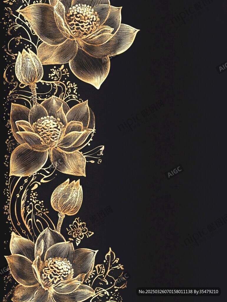 金色蓮花花紋裝飾背景圖