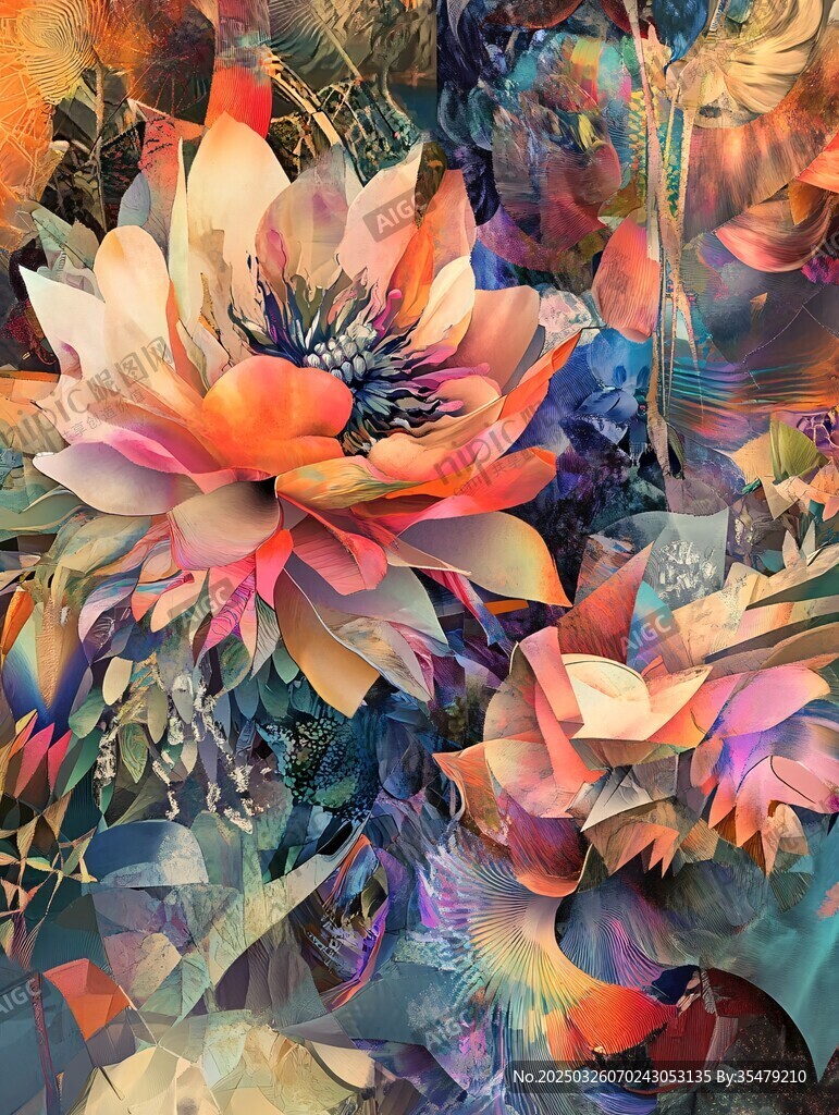 夢幻絢麗花卉藝術(shù)插畫