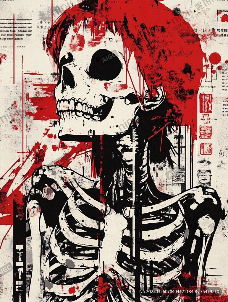 骷髏插畫 紅與黑的視覺沖擊