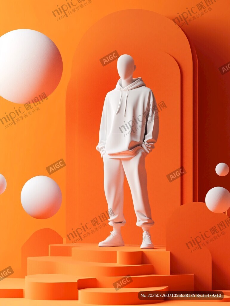 橙色背景下的時尚模特展示