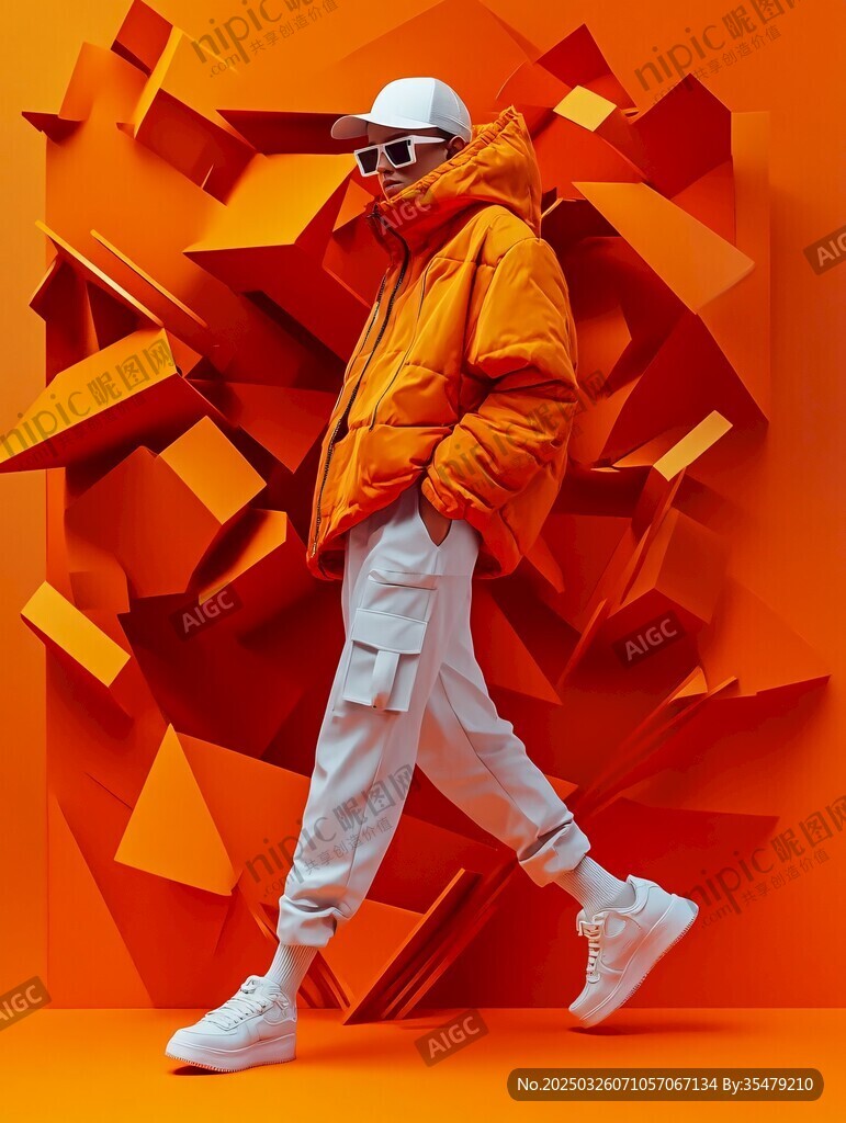 時(shí)尚潮人橙色幾何背景造型