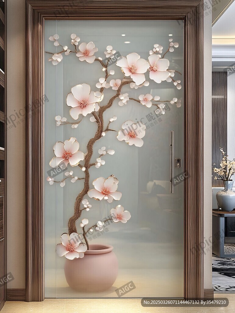 中式梅花玻璃門藝術(shù)裝飾