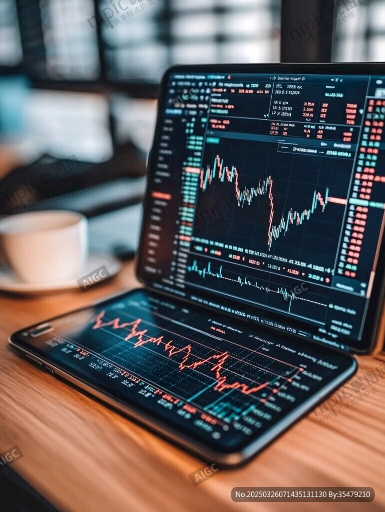 桌上的金融交易設備與圖表