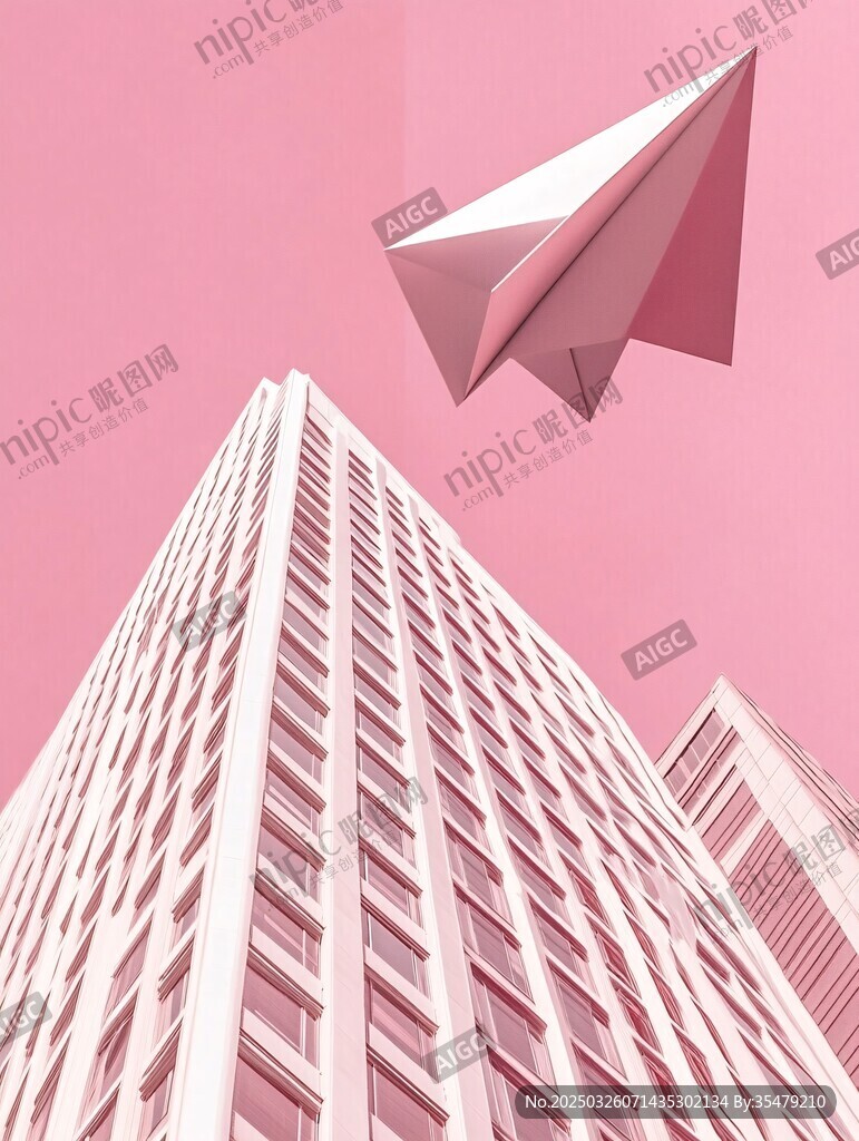 紙飛機飛越城市高樓