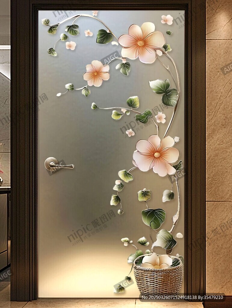 花朵藤蔓玻璃門裝飾畫