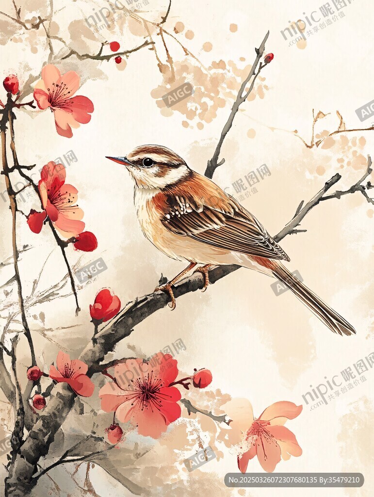 枝頭小鳥伴繁花