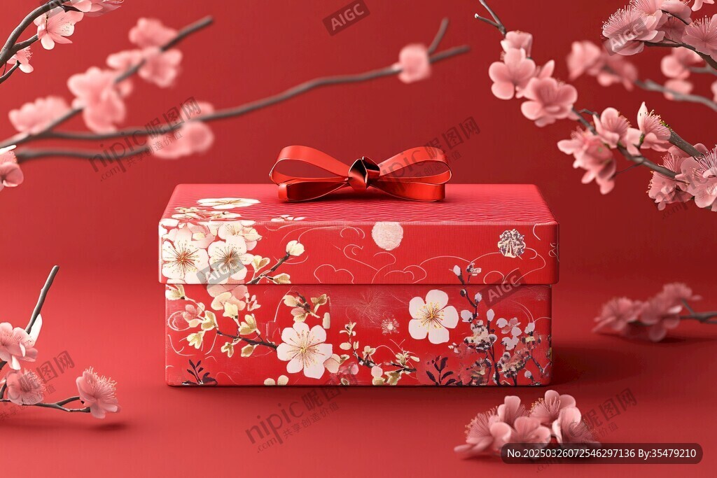 中式紅禮盒配爛漫櫻花