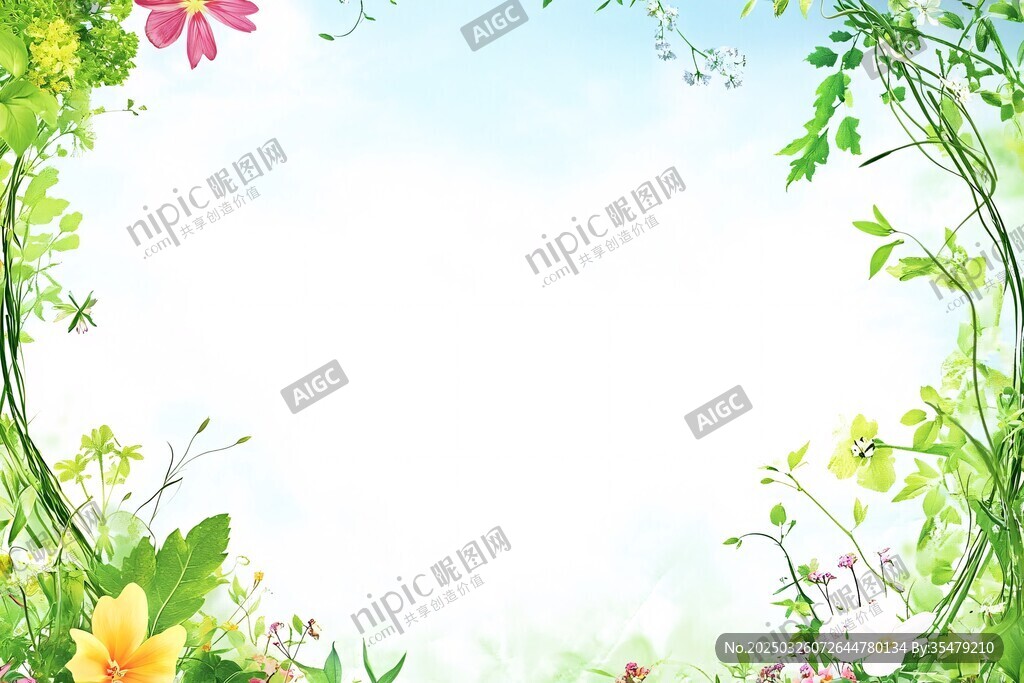 春日花卉邊框背景圖