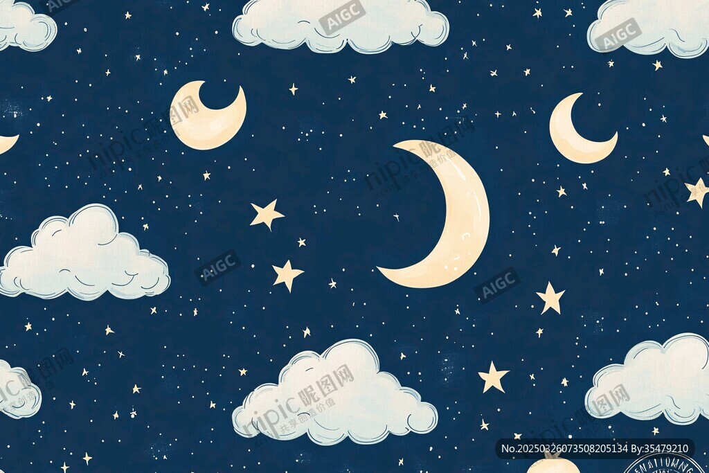 夢(mèng)幻夜空云朵月亮星星圖案