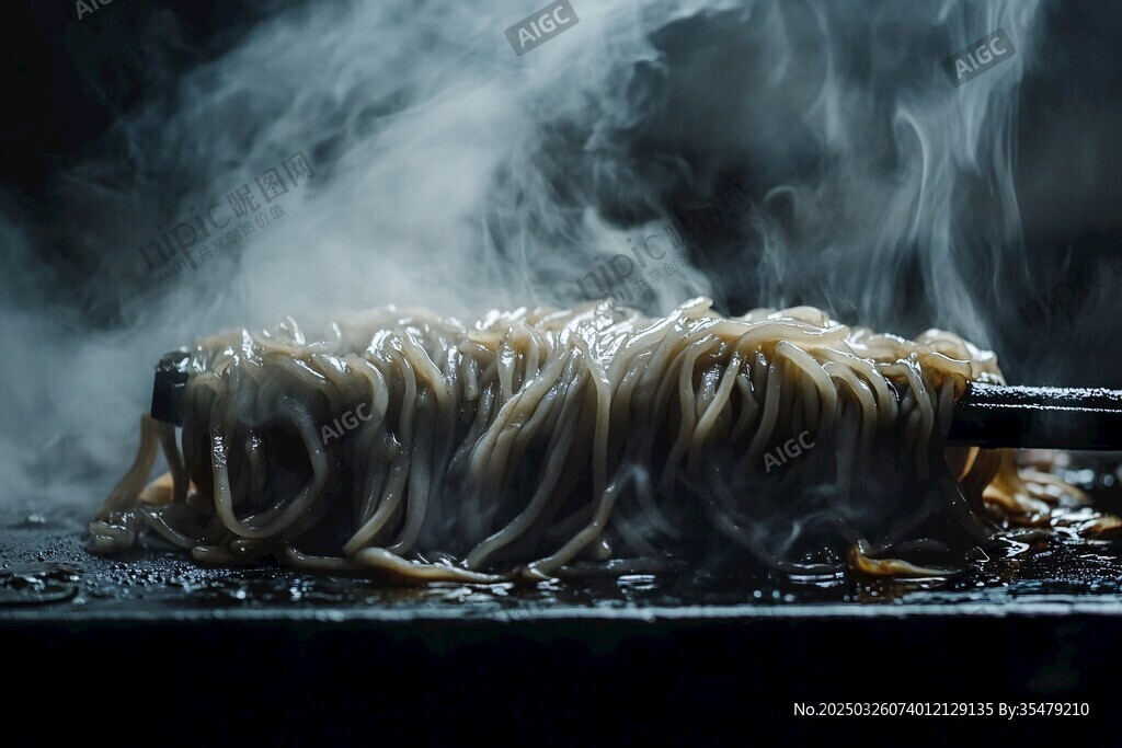 鐵板上熱氣騰騰的美味面條