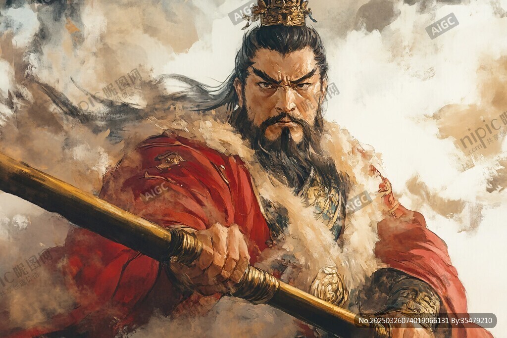 帝王持杖威嚴盡顯