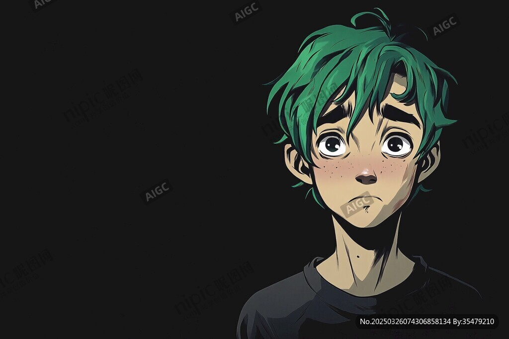 綠發(fā)少年的憂郁神情