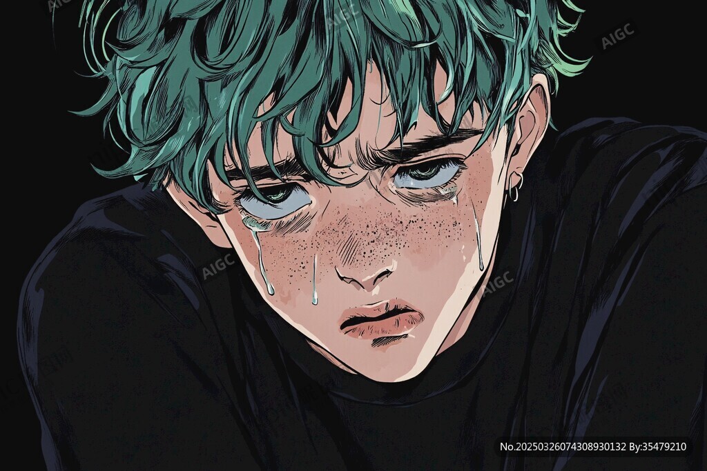 綠發(fā)少年落淚的憂郁瞬間