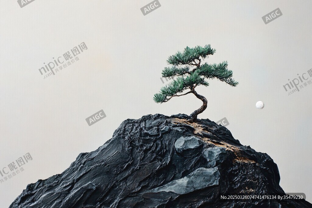 孤松立巖巔 明月伴清幽