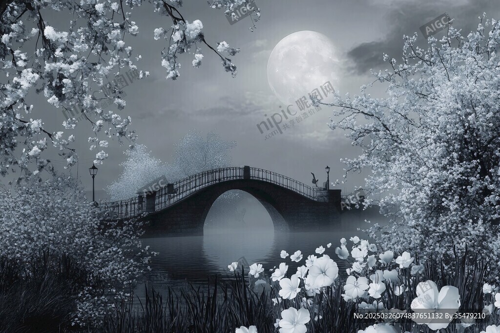 月夜花橋詩意美景