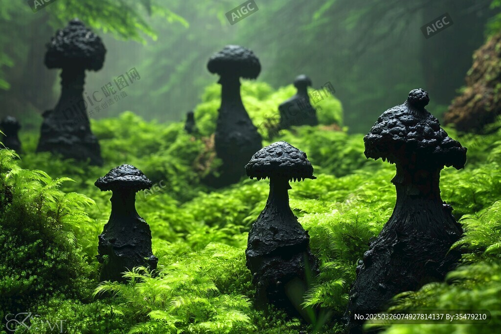 奇幻森林中的神秘蘑菇群落