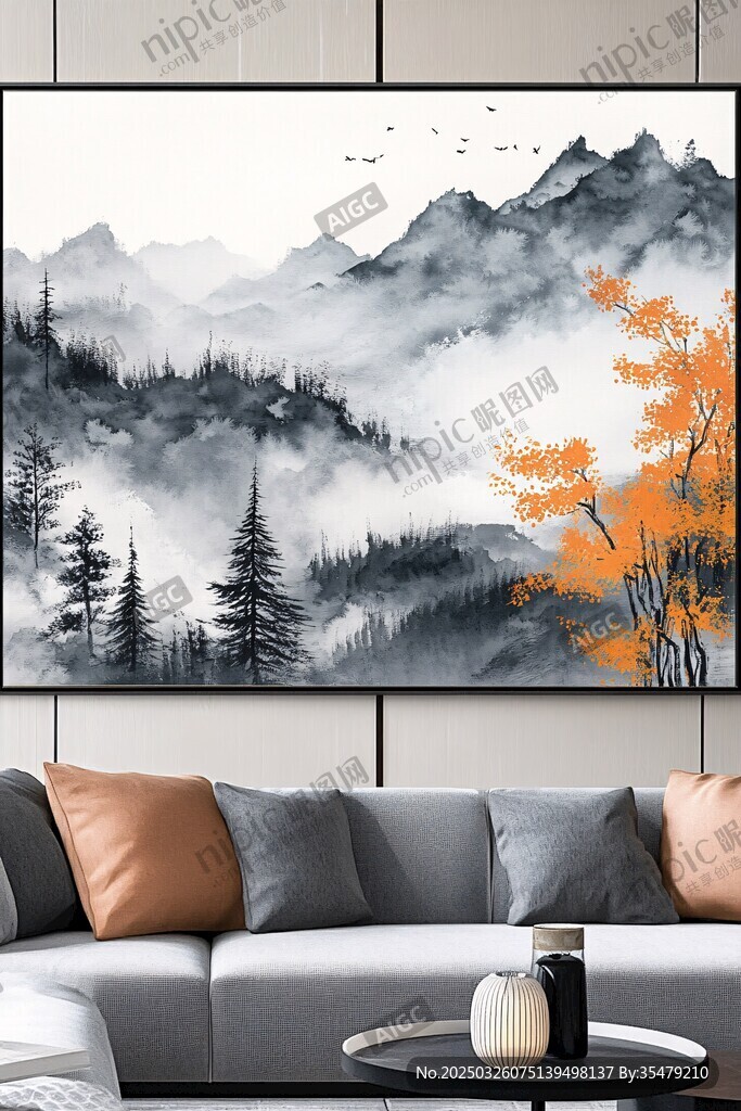 水墨秋景山水裝飾畫