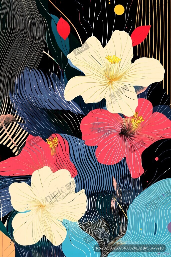 夢(mèng)幻花卉抽象藝術(shù)插畫(huà)