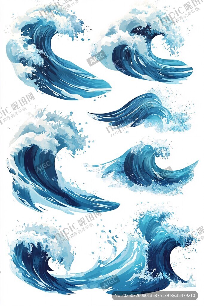 手繪藍(lán)色海浪圖案集合
