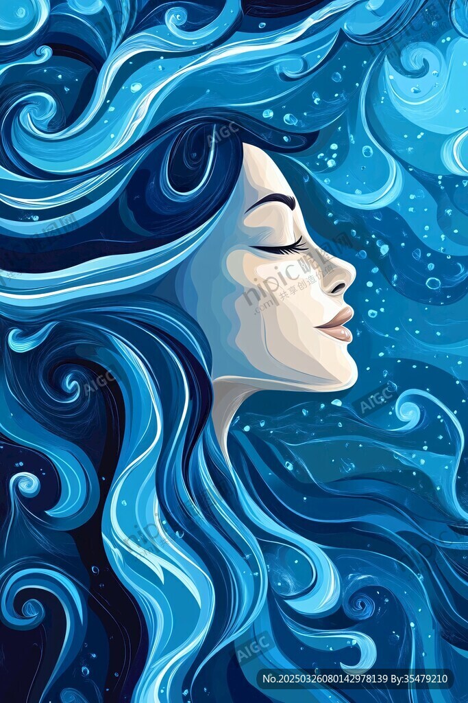 夢幻藍發(fā)女子的靜謐遐想