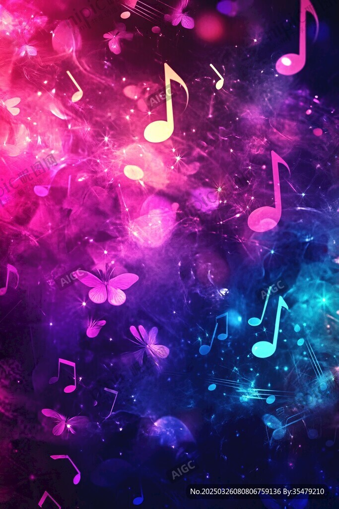夢幻音樂音符星空背景圖