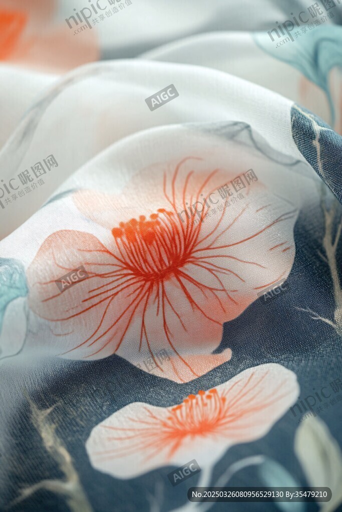 中式花卉圖案絲綢布料
