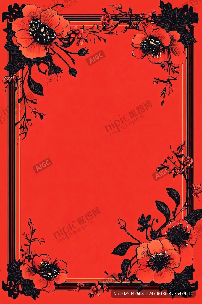 紅底花卉邊框設計圖