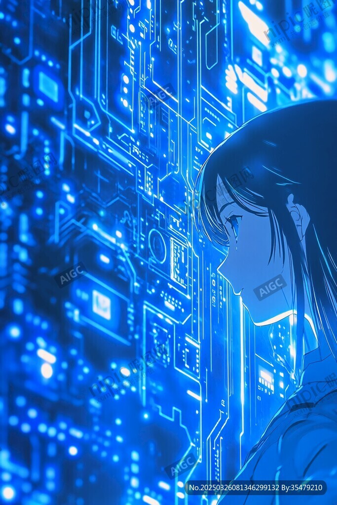 少女置身科技電路世界