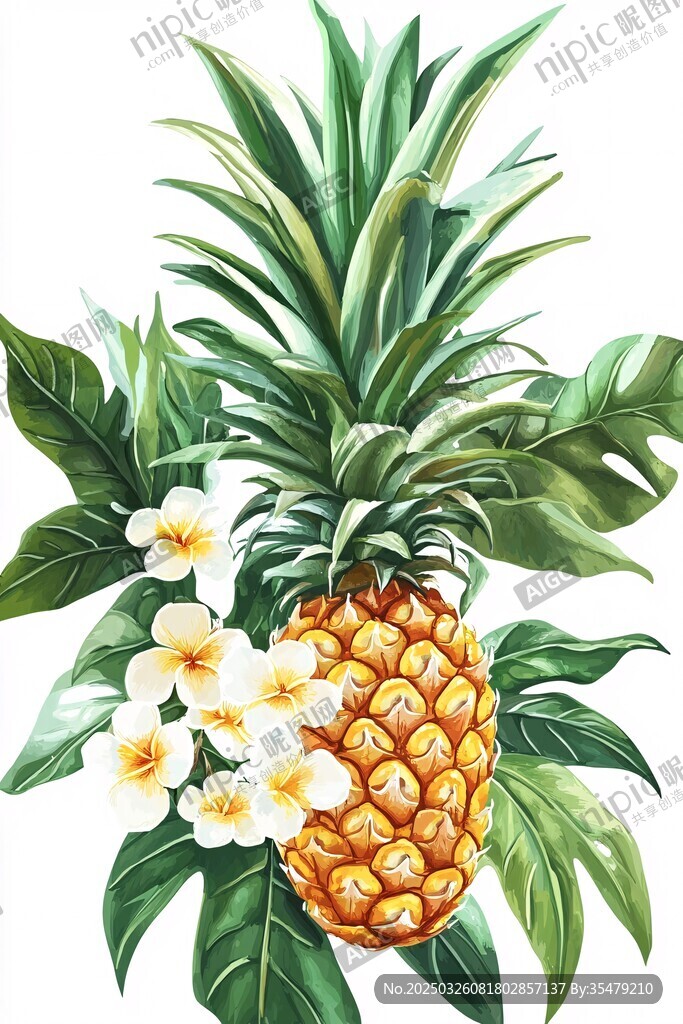 插畫中的菠蘿與雞蛋花