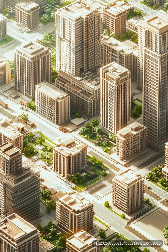 現(xiàn)代都市建筑鳥瞰景觀圖