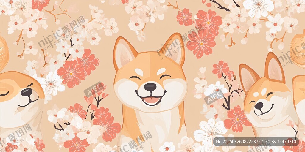萌趣柴犬與爛漫櫻花相伴