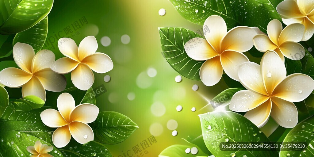 清新雞蛋花綠葉背景圖