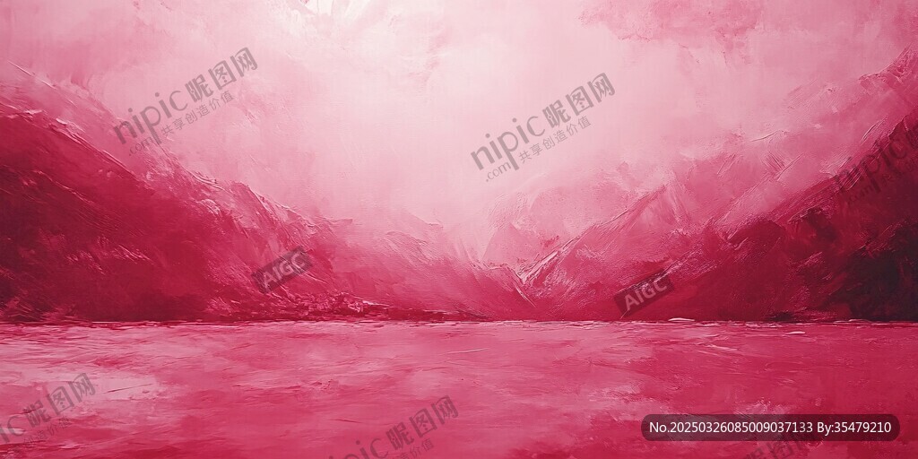 夢(mèng)幻緋紅山水抽象畫(huà)
